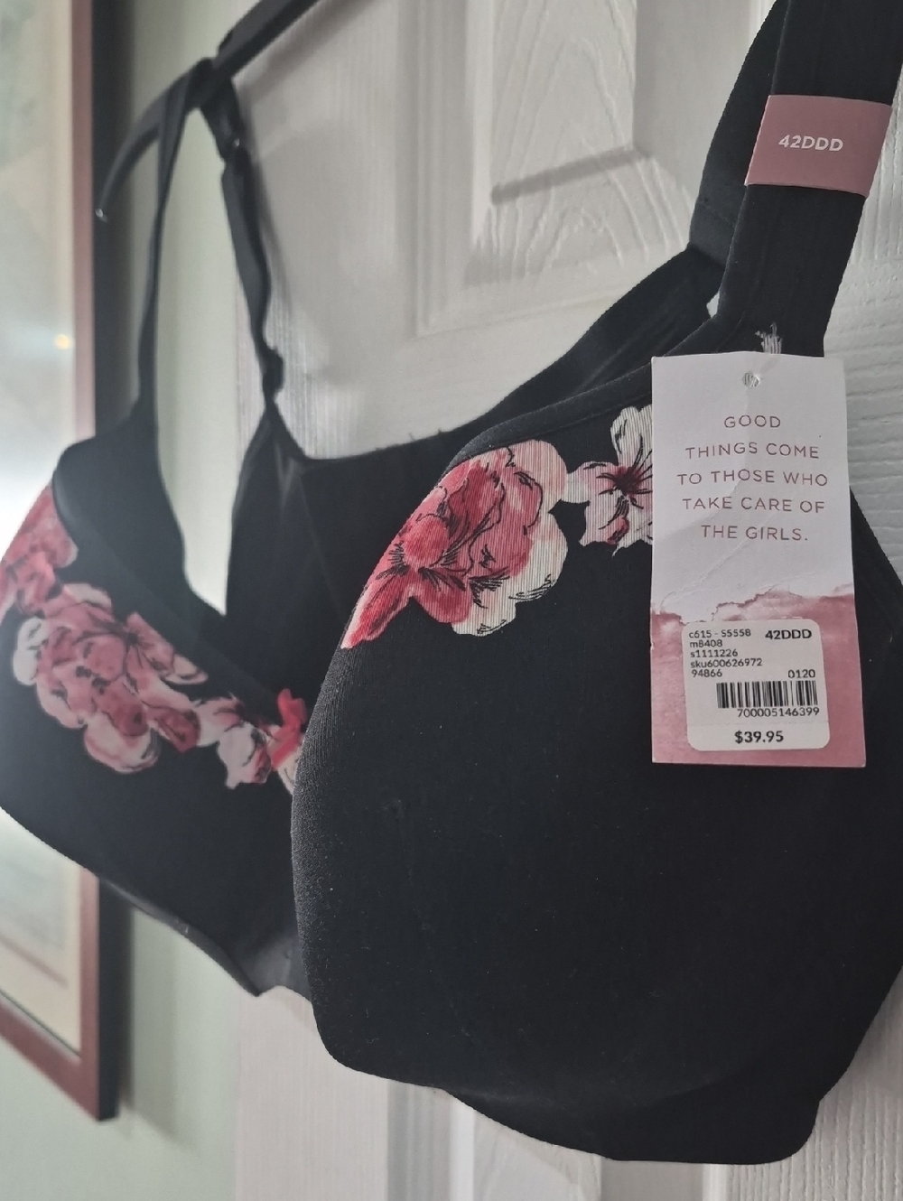 Black Floral Underwire Bra - 42DDD